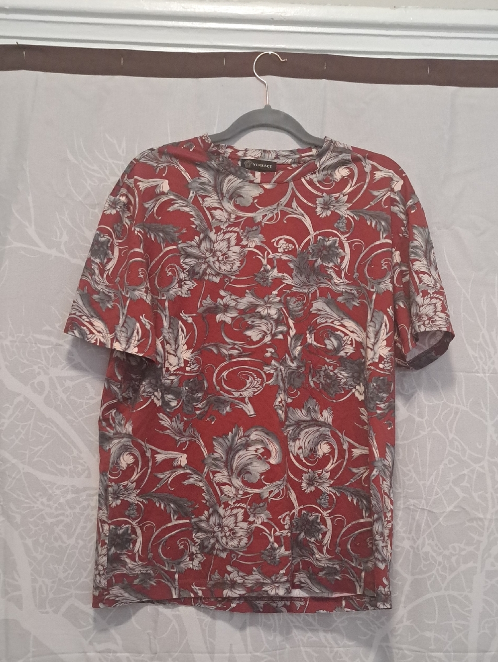 Versace Jeans Collection Red Floral Scroll Short Sleeve Tee